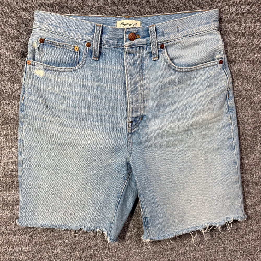 Madewell Baggy Denim Bermuda Shorts Light Wash Raw Hem Button Fly Size 26